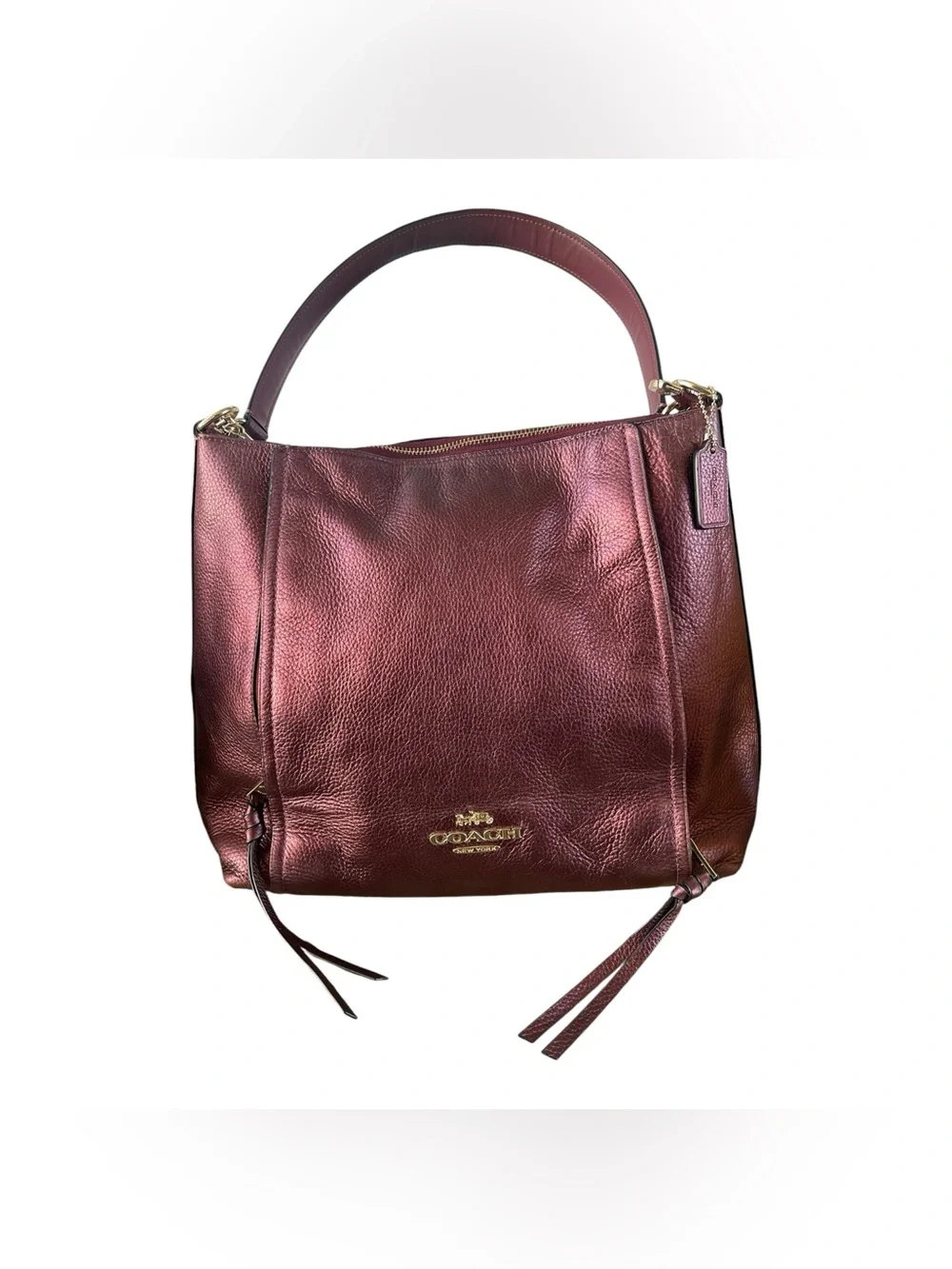 ⭐️ Coach Elle Hobo Metallic Cherry Burgundy Wine Leather Bag F87825 🍁 🍂 🍃